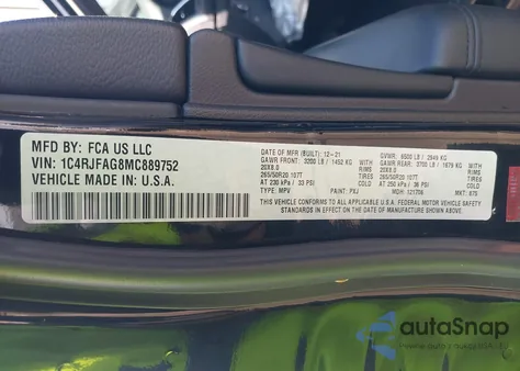 2021 Jeep Grand Cherokee Laredo X 4X4 из США, поврежденный, VIN 1C4RJFAG8MC889752